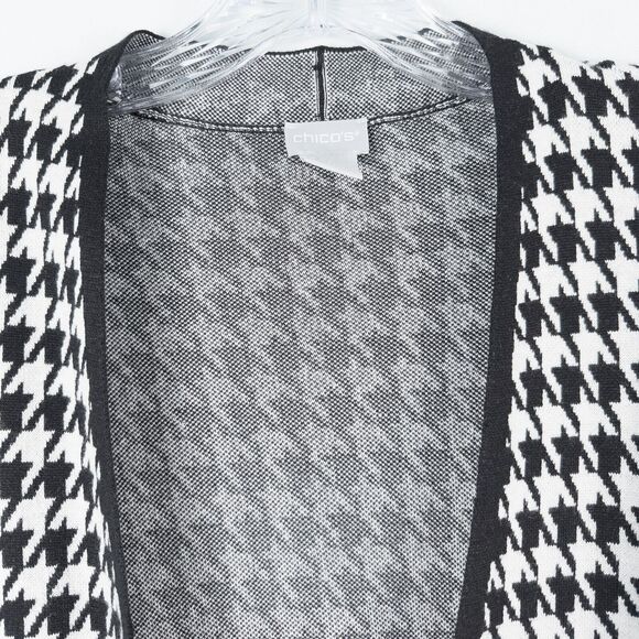 Chicos Houndstooth Cashmere Blend Long Cardigan Womens 1 Medium Black White - Picture 6 of 16